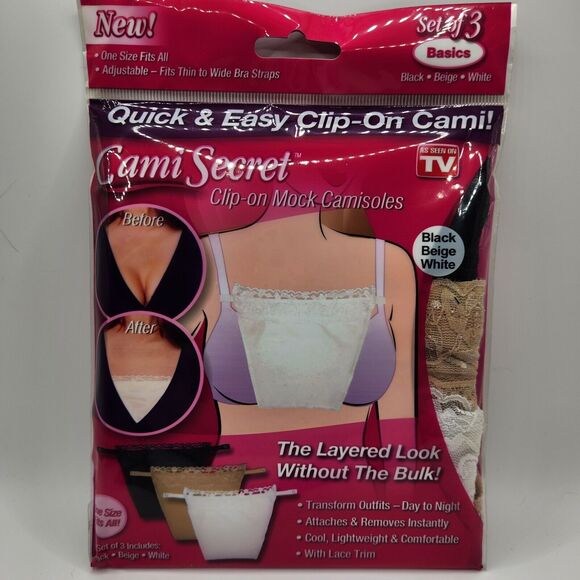 Cami Secret Clip-on Camisoles, Black, Beige, White, One Size, Adjustable - Picture 1 of 2